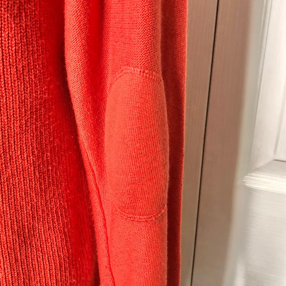 Talbots tangerine/ burnt orange scoop neck cotton sweater, elbow patches - Picture 4 of 6